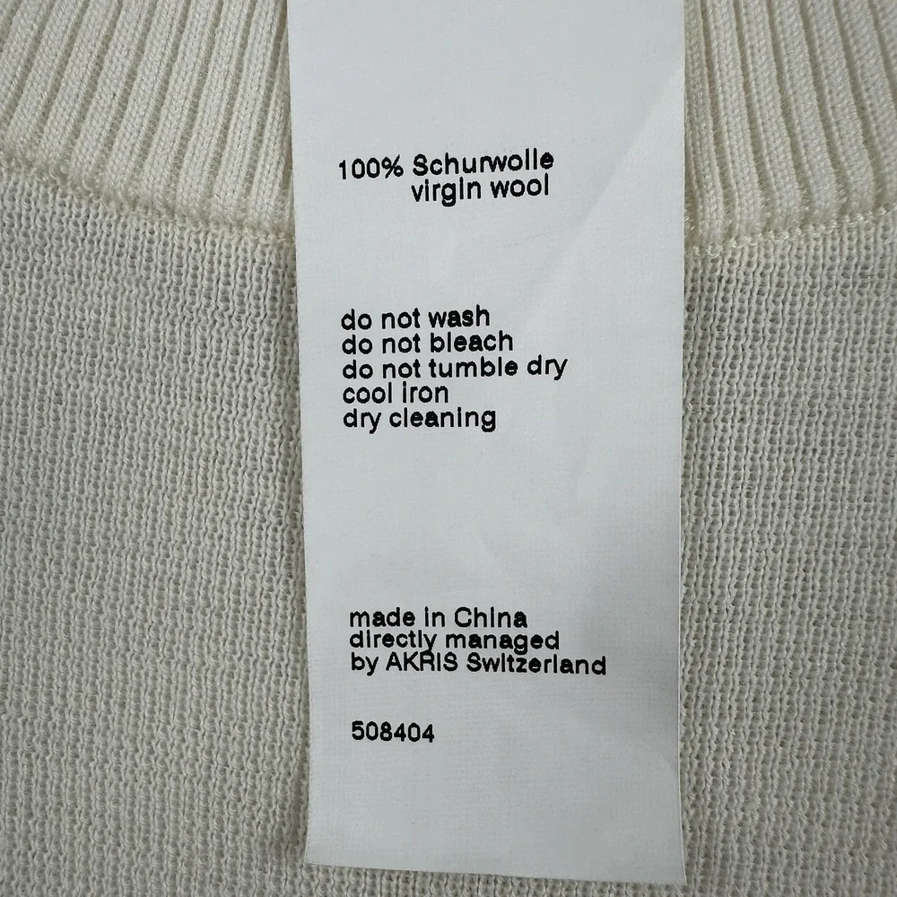 Akris Punto Sweater Womens Small White 100% Virgin Wool Crewneck Pullover Knit